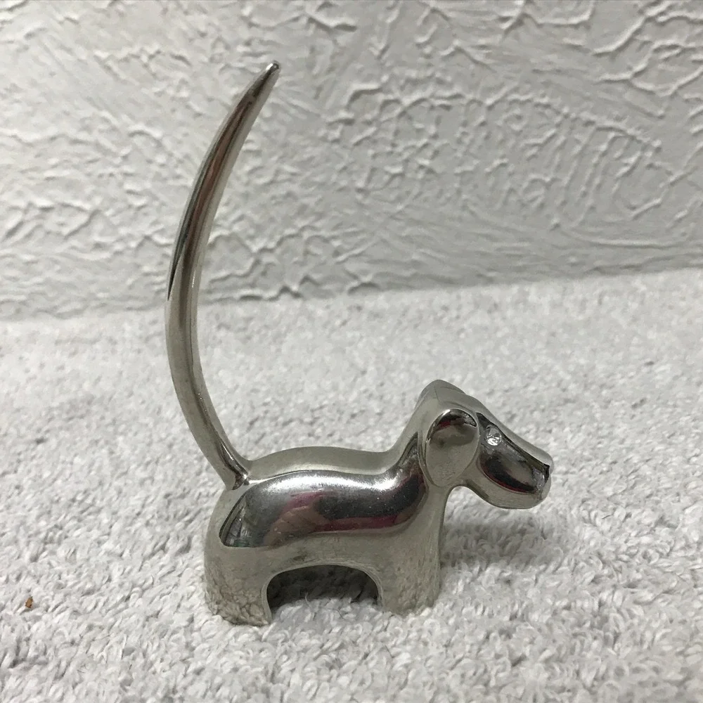 Scottie Schnauzer Dog Ring Holder Silver‎ Tone Metal with Rhinestone Eyes
